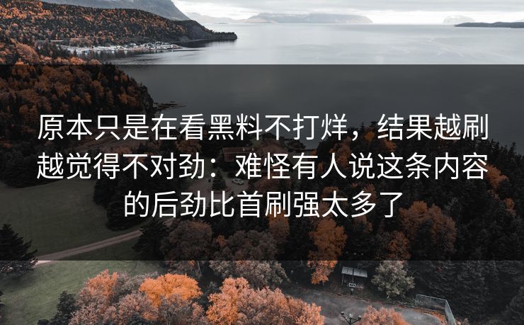 原本只是在看黑料不打烊,结果越刷越觉得不对劲:难怪有人说这条内容的后劲比首刷强太多了