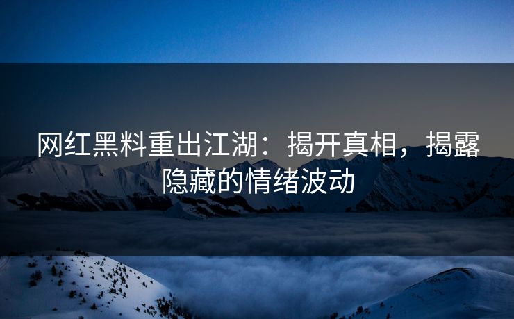 网红黑料重出江湖:揭开真相,揭露隐藏的情绪波动
