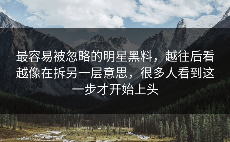 最容易被忽略的明星黑料，越往后看越像在拆另一层意思，很多人看到这一步才开始上头