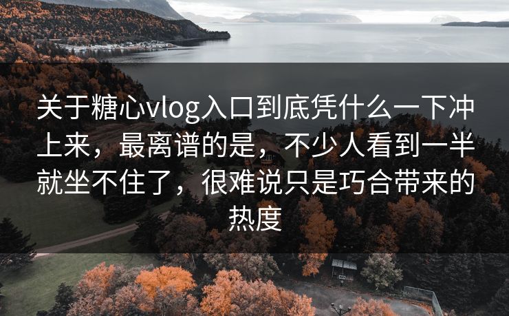 关于糖心vlog入口到底凭什么一下冲上来,最离谱的是,不少人看到一半就坐不住了,很难说只是巧合带来的热度